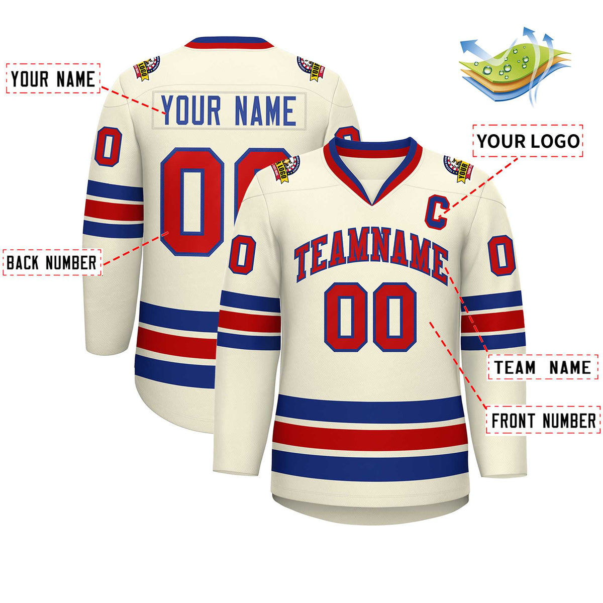 Custom Khaki Red-Royal Classic Style Hockey Jersey | KXKSHOP