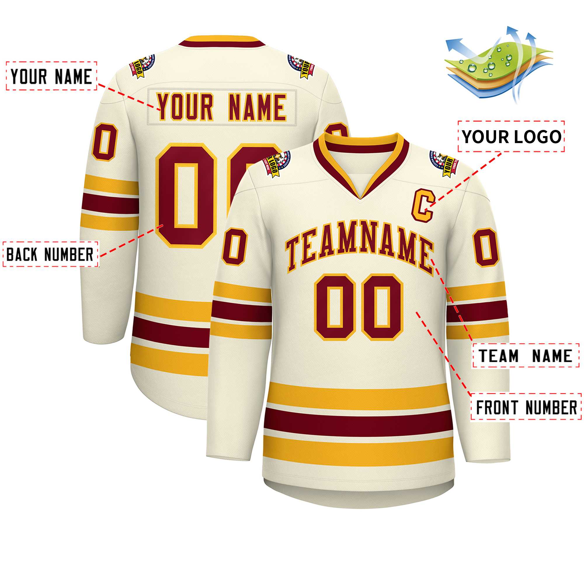 Custom Khaki Crimson-Gold Classic Style Hockey Jersey | KXKSHOP