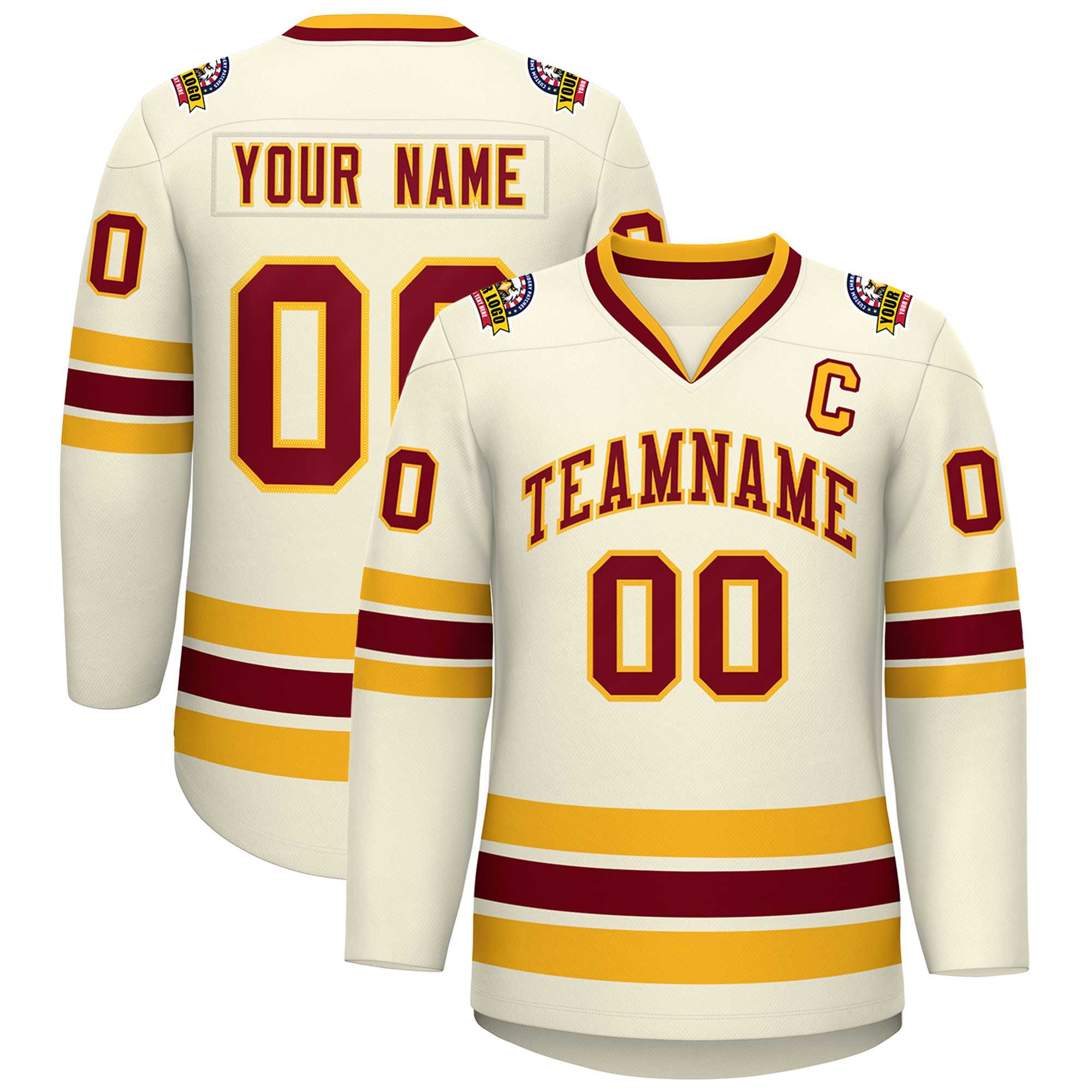 Custom Khaki Crimson-Gold Classic Style Hockey Jersey | KXKSHOP