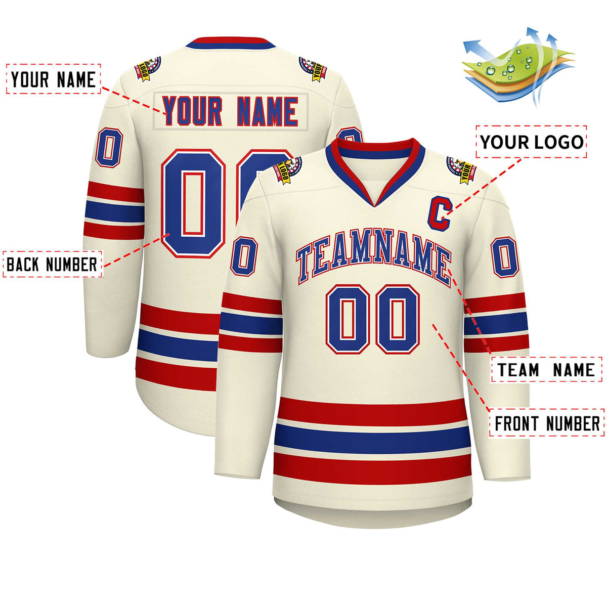 Custom Khaki Royal White-Red Classic Style Hockey Jersey | KXKSHOP
