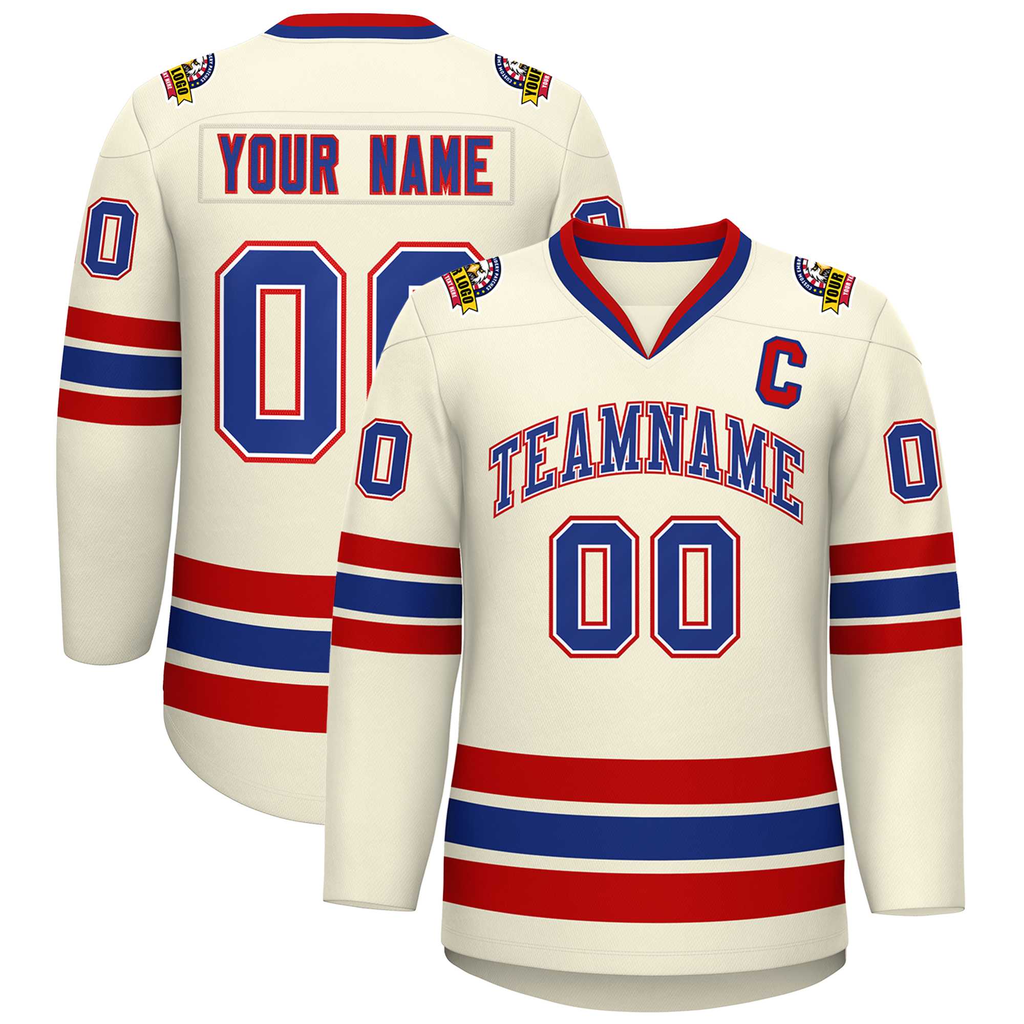 Custom Khaki Royal White-Red Classic Style Hockey Jersey | KXKSHOP