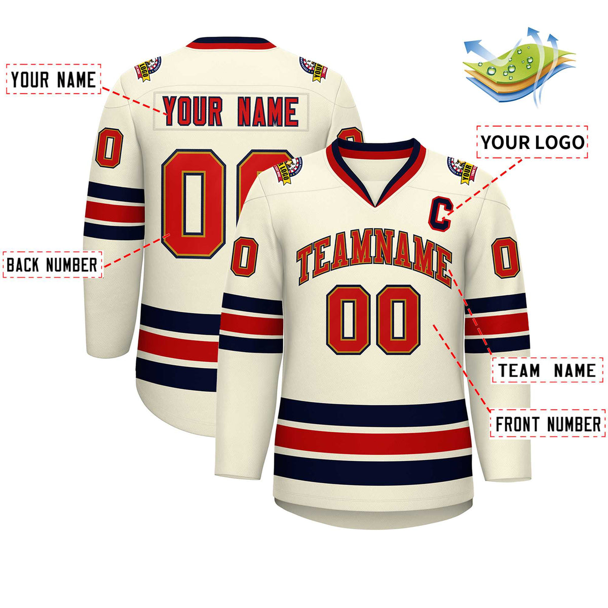 Custom Khaki Red Old Gold-Navy Classic Style Hockey Jersey | KXKSHOP