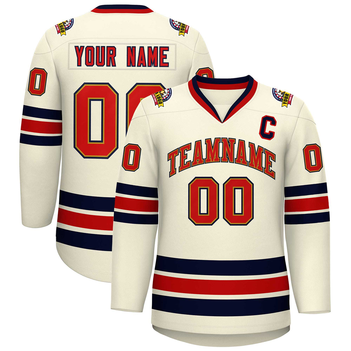Custom Khaki Red Old Gold-Navy Classic Style Hockey Jersey | KXKSHOP