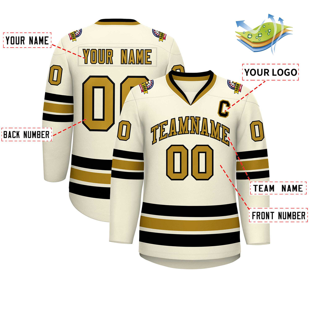 Custom Khaki Old Gold-Black Classic Style Hockey Jersey | KXKSHOP