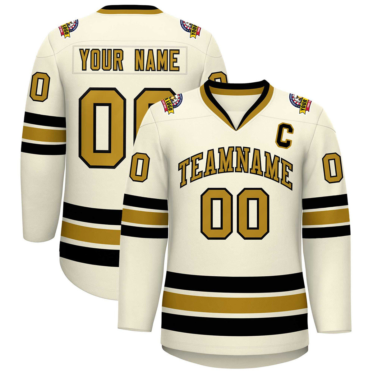 Custom Khaki Old Gold-Black Classic Style Hockey Jersey | KXKSHOP