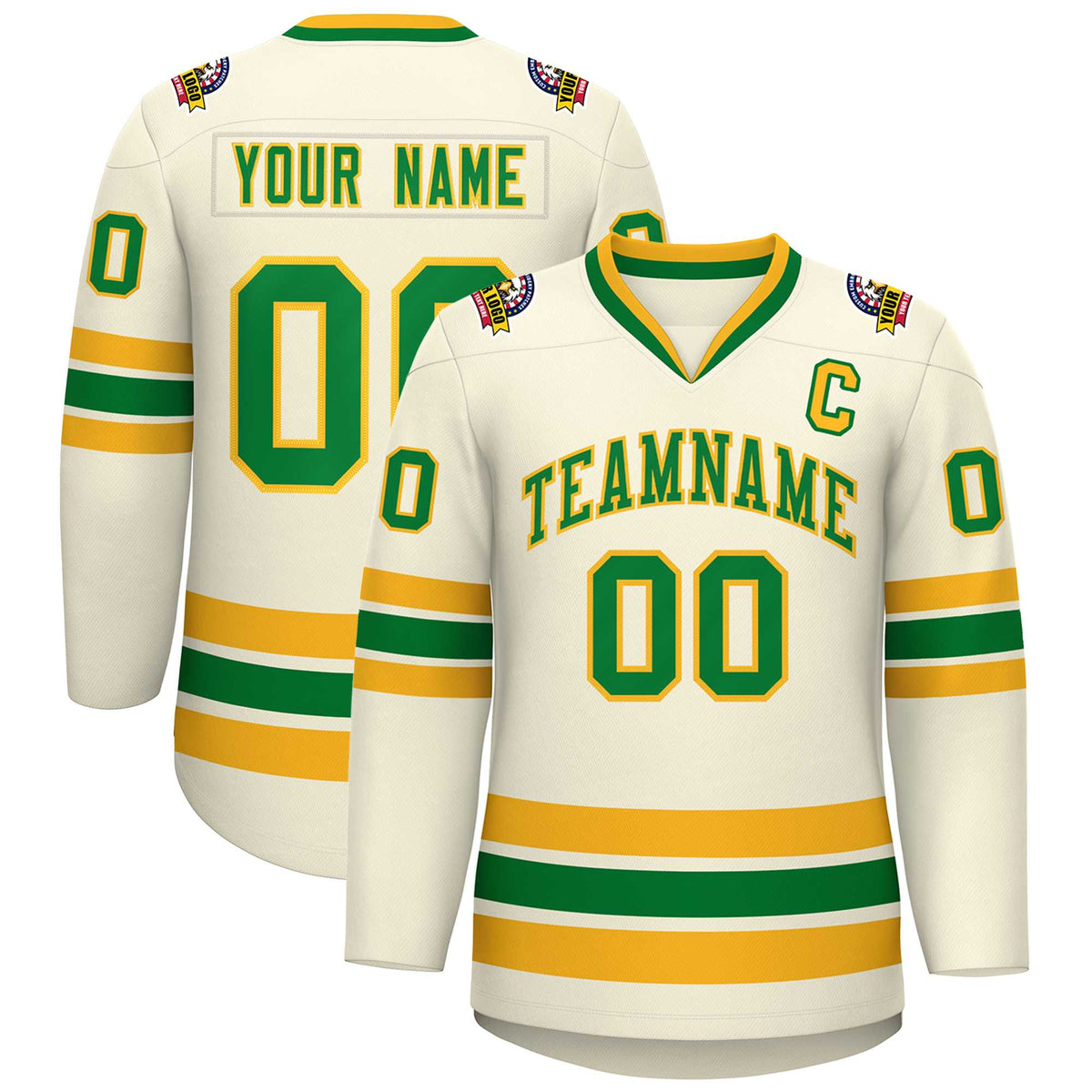 Custom Khaki Kelly Green-Gold Classic Style Hockey Jersey | KXKSHOP