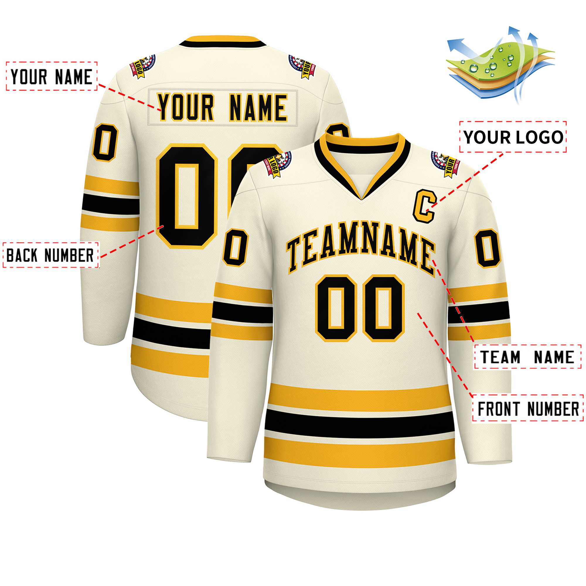 Custom Khaki Black-Gold Classic Style Hockey Jersey | KXKSHOP