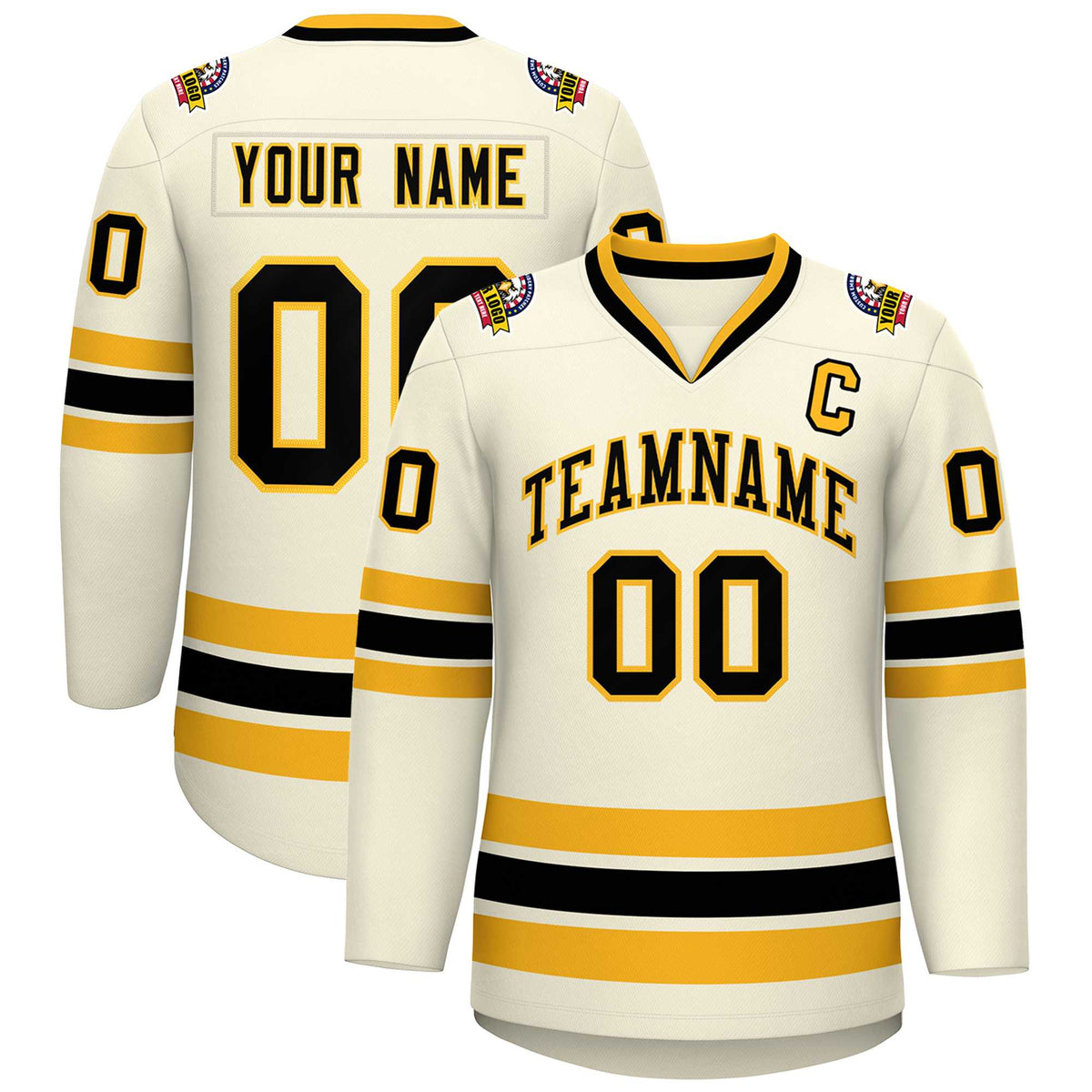Custom Khaki Black-Gold Classic Style Hockey Jersey | KXKSHOP