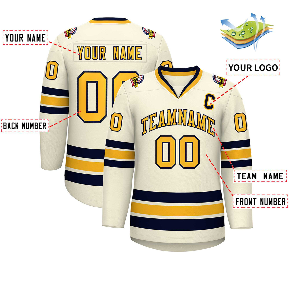 Custom Khaki Gold-Navy Classic Style Hockey Jersey | KXKSHOP