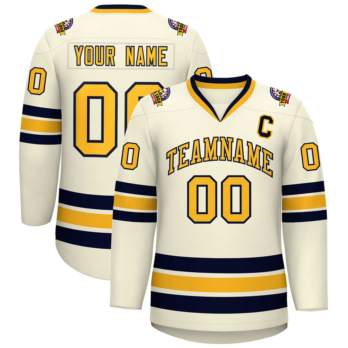 Custom Khaki Gold-Navy Classic Style Hockey Jersey | KXKSHOP