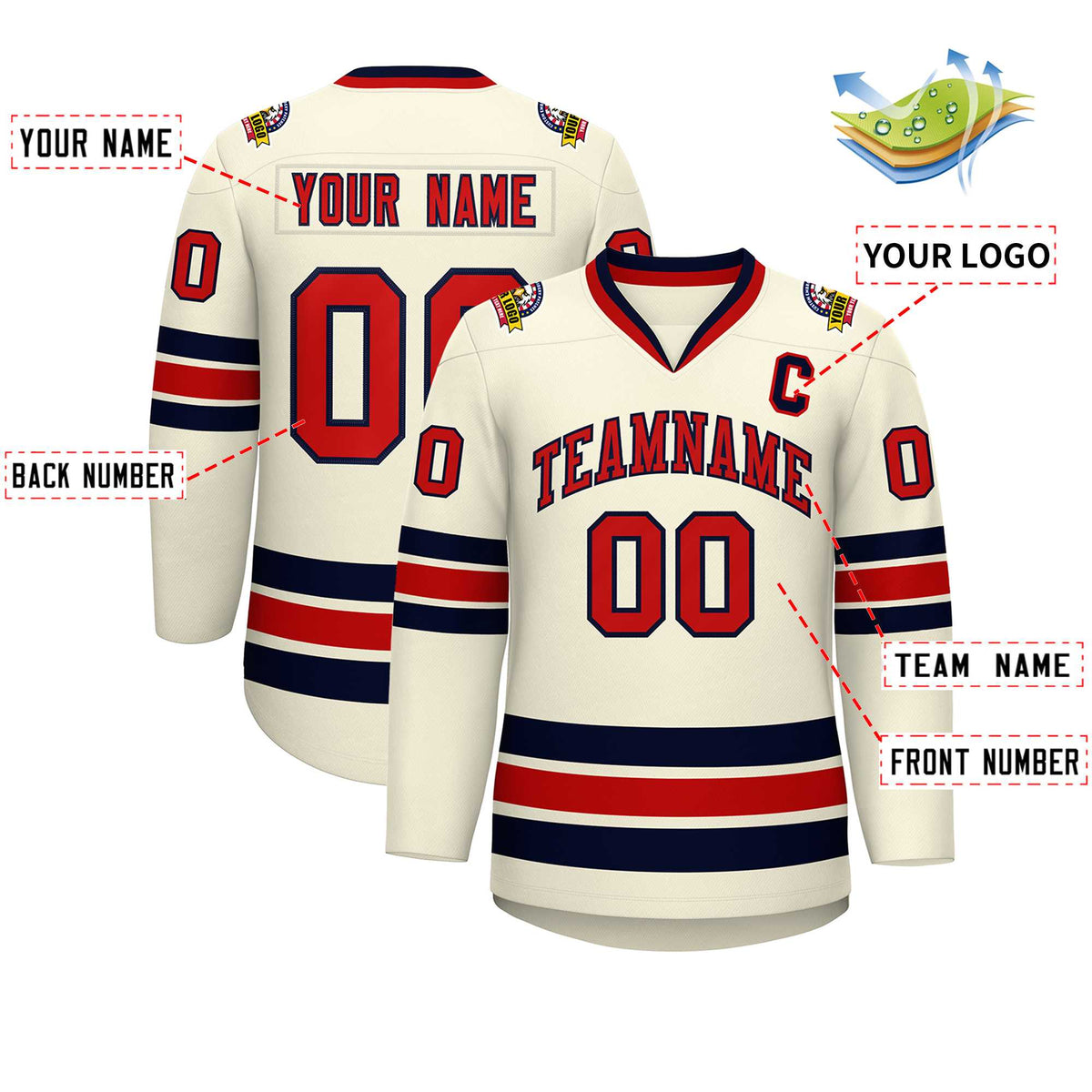 Custom Khaki Red-Navy Classic Style Hockey Jersey | KXKSHOP