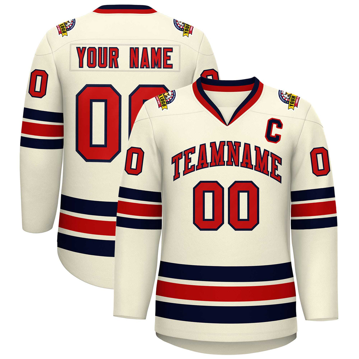 Custom Khaki Red-Navy Classic Style Hockey Jersey | KXKSHOP