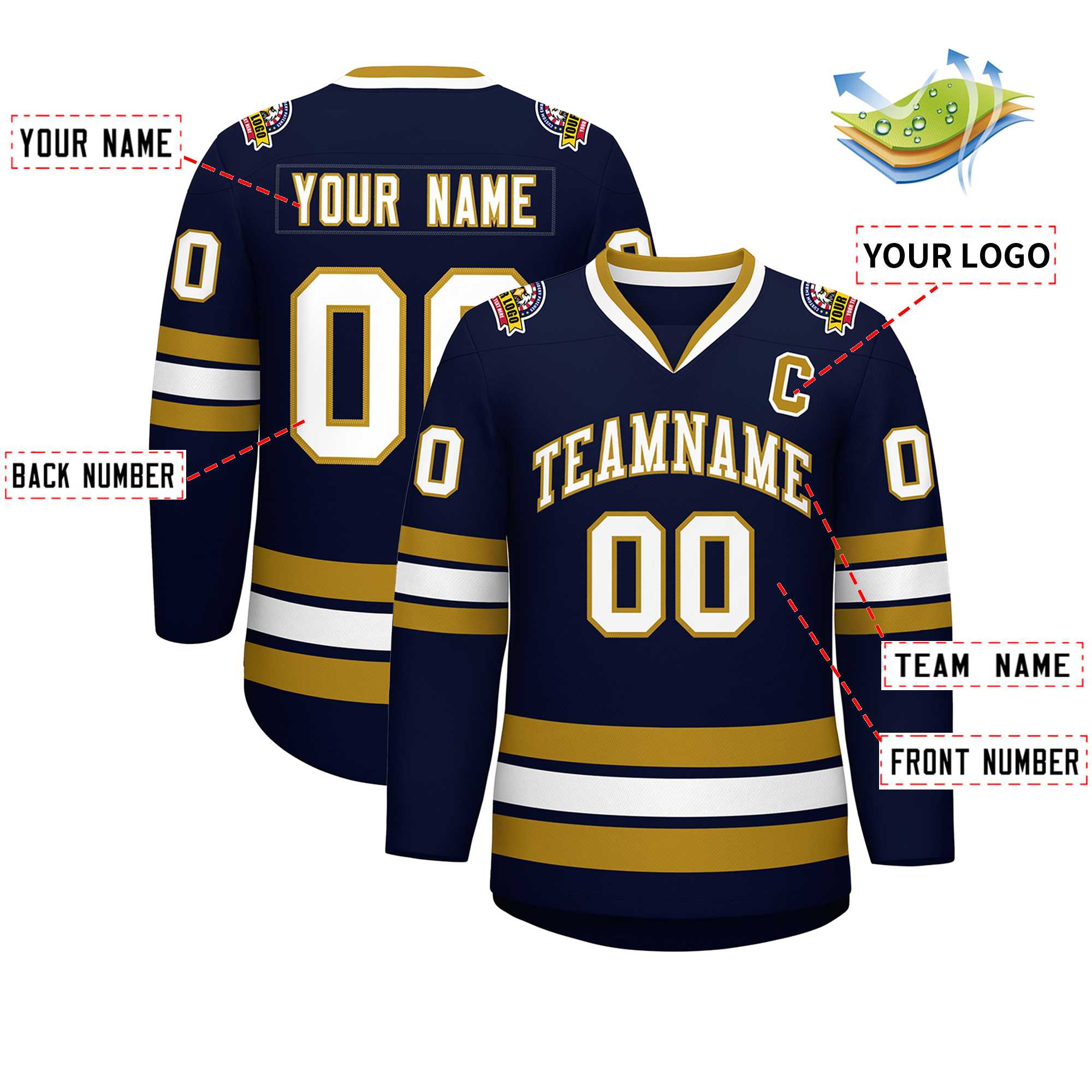 Custom Navy White-Old Gold Classic Style Hockey Jersey | KXKSHOP