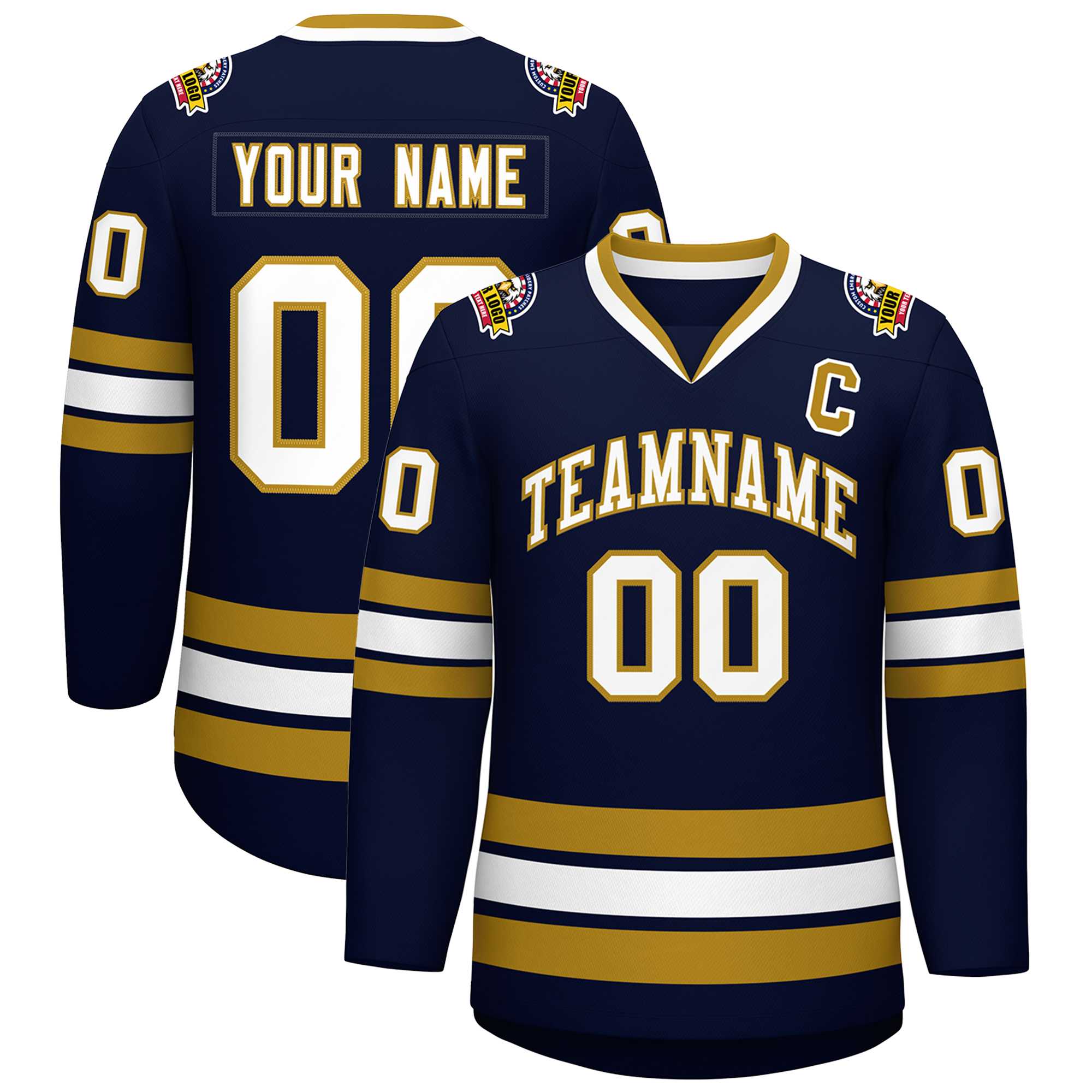 Custom Navy White-Old Gold Classic Style Hockey Jersey | KXKSHOP