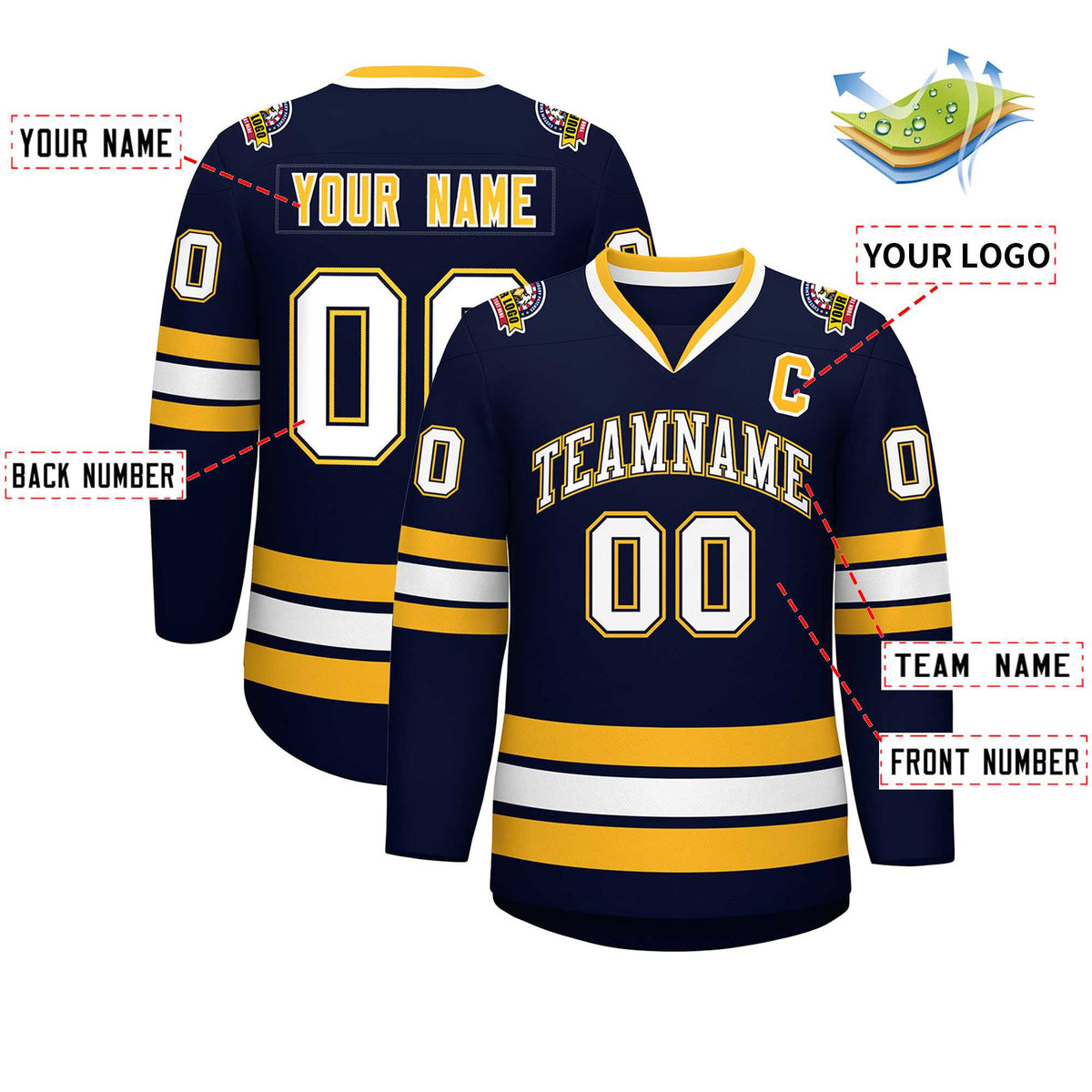 Custom Navy White Navy-Gold Classic Style Hockey Jersey | KXKSHOP