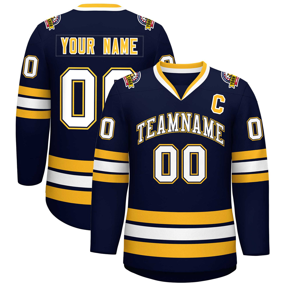 Custom Navy White Navy-Gold Classic Style Hockey Jersey | KXKSHOP
