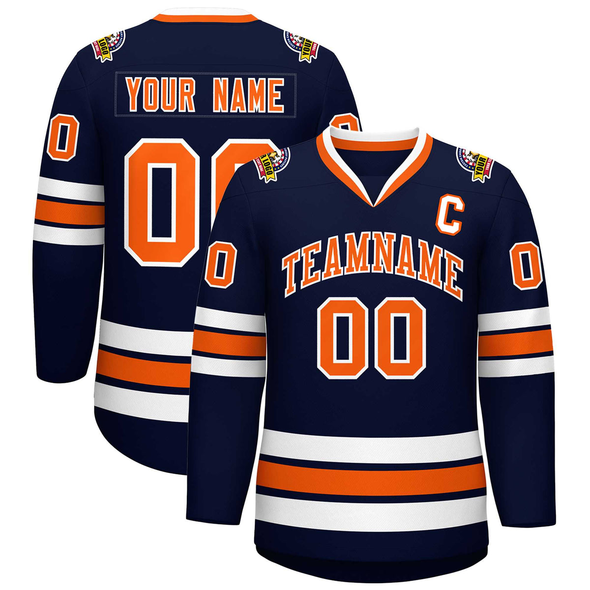 Custom Navy Orange-White Classic Style Hockey Jersey | KXKSHOP