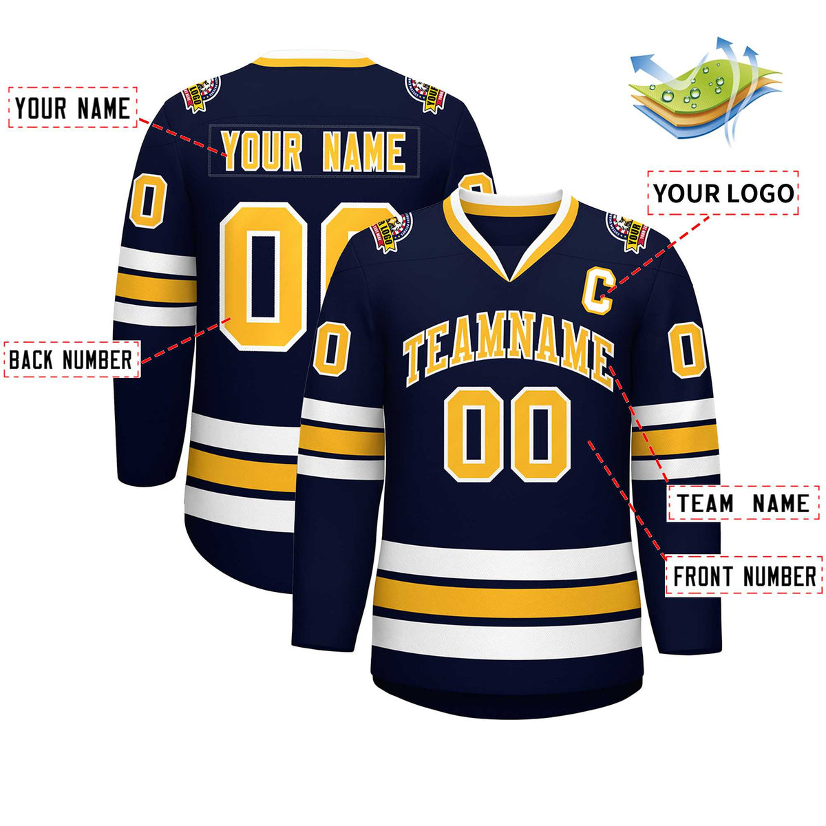 Custom Navy Gold-White Classic Style Hockey Jersey | KXKSHOP