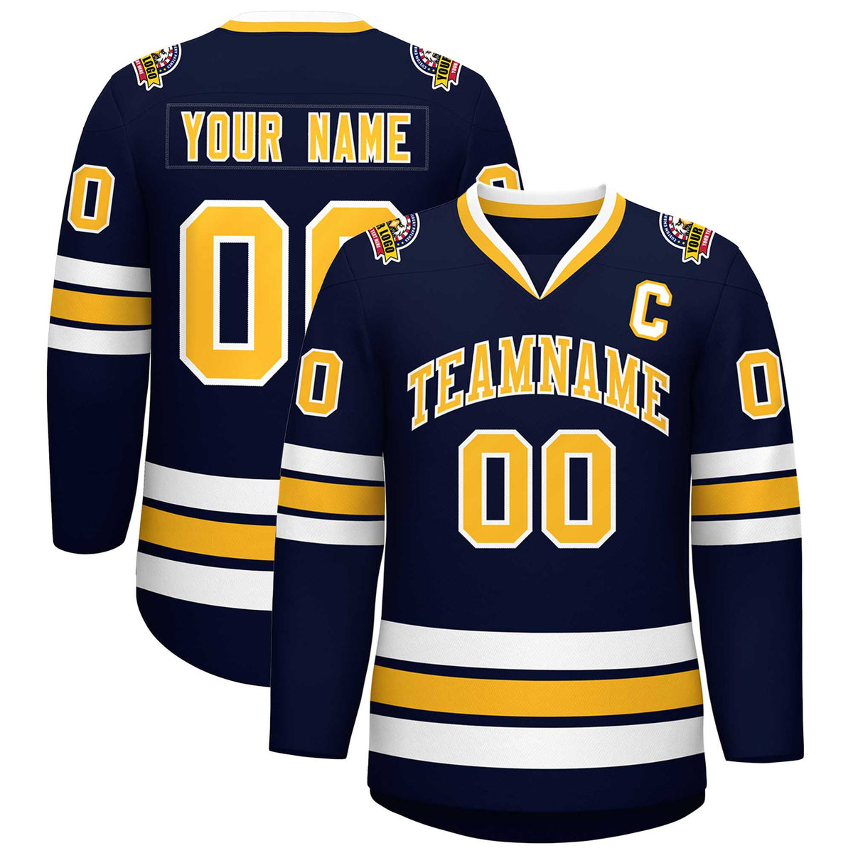 Custom Navy Gold-White Classic Style Hockey Jersey | KXKSHOP