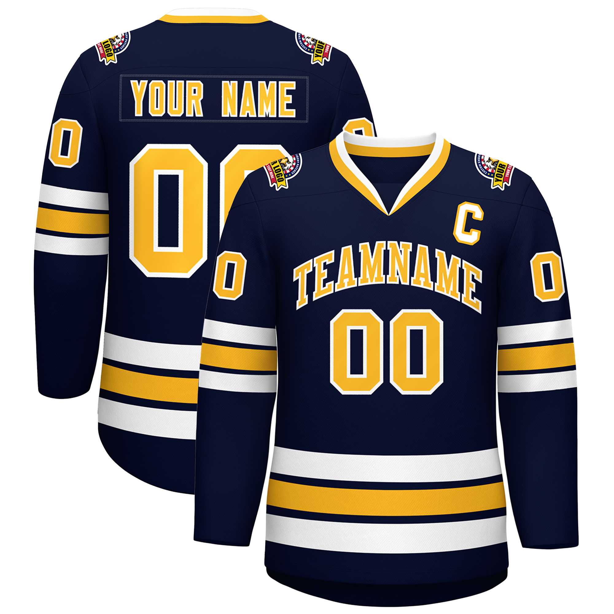 Custom Navy Gold-White Classic Style Hockey Jersey | KXKSHOP