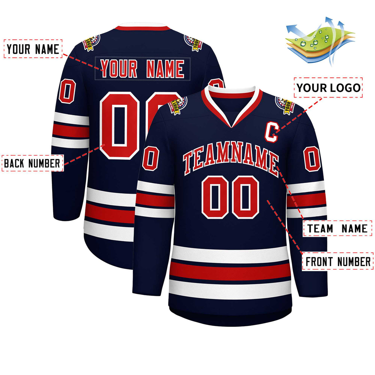 Custom Navy Red-White Classic Style Hockey Jersey | KXKSHOP
