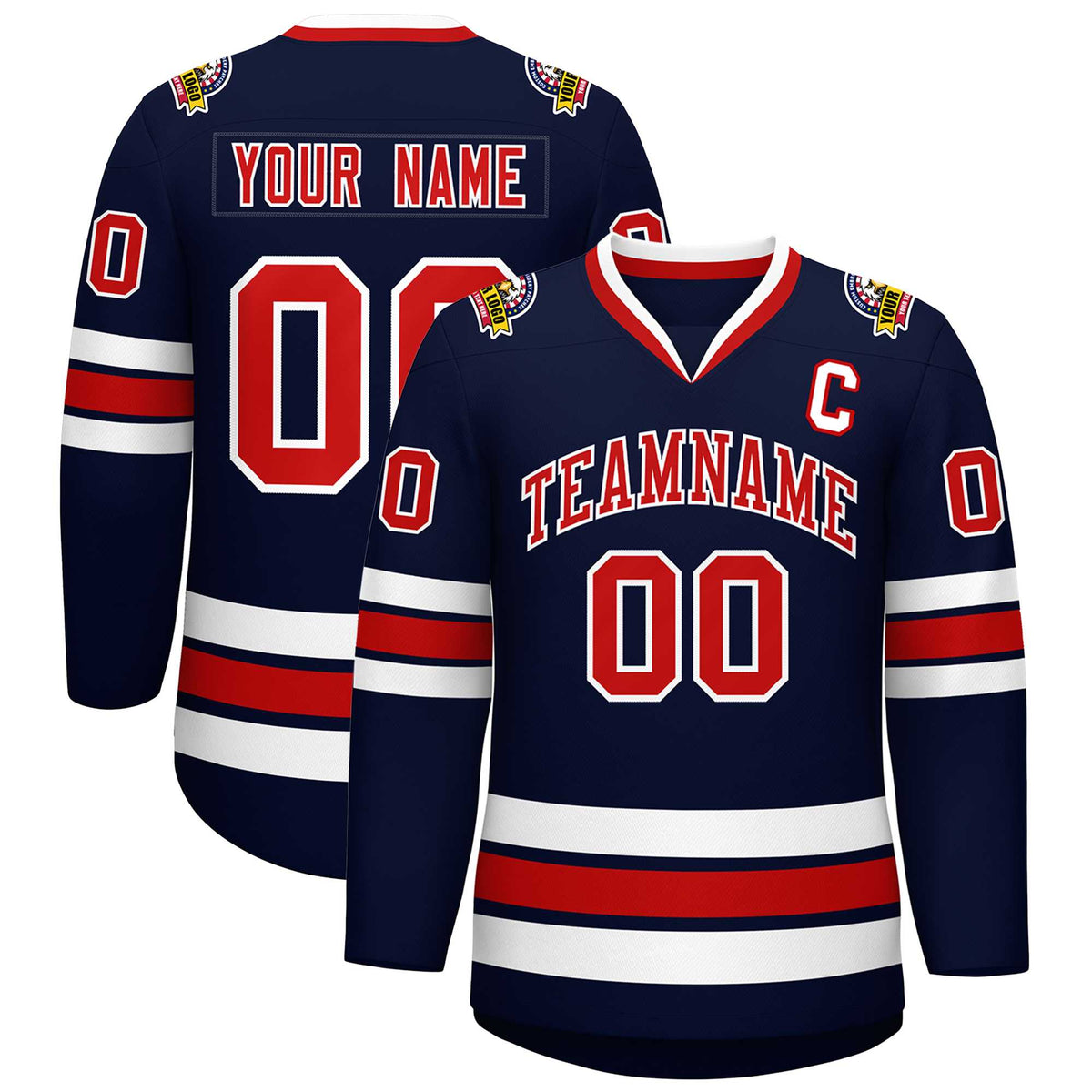 Custom Navy Red-White Classic Style Hockey Jersey | KXKSHOP