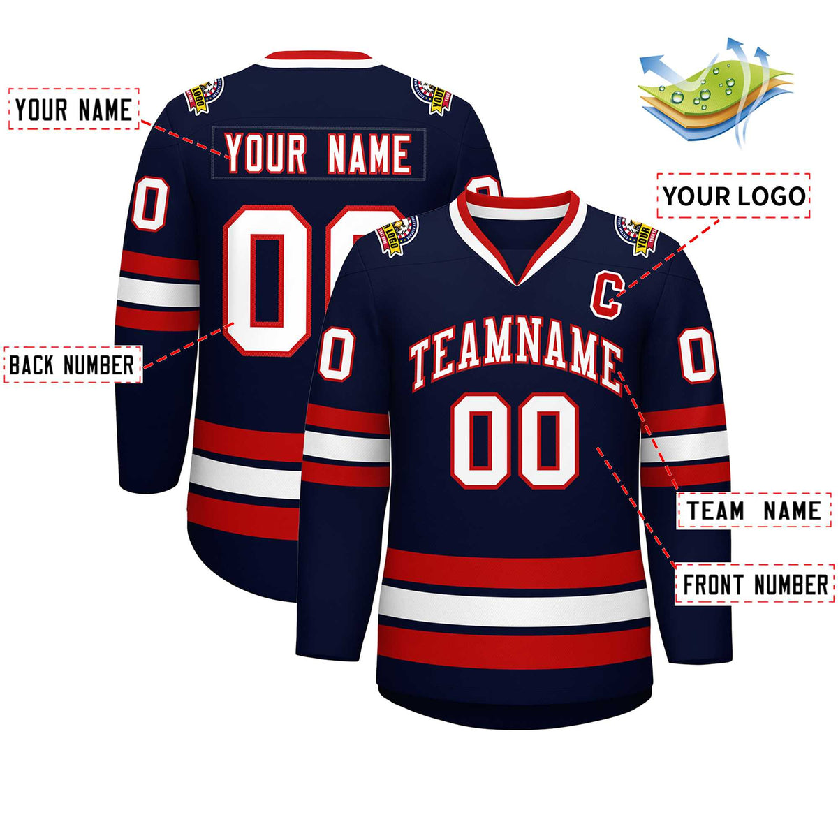 Custom Navy White-Red Classic Style Hockey Jersey | KXKSHOP