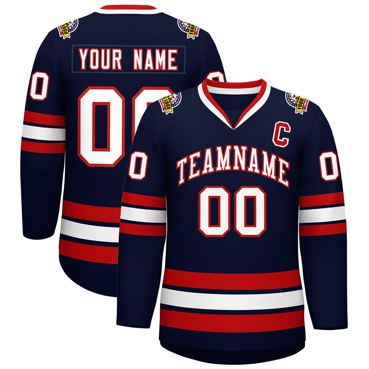 Custom Navy White-Red Classic Style Hockey Jersey | KXKSHOP