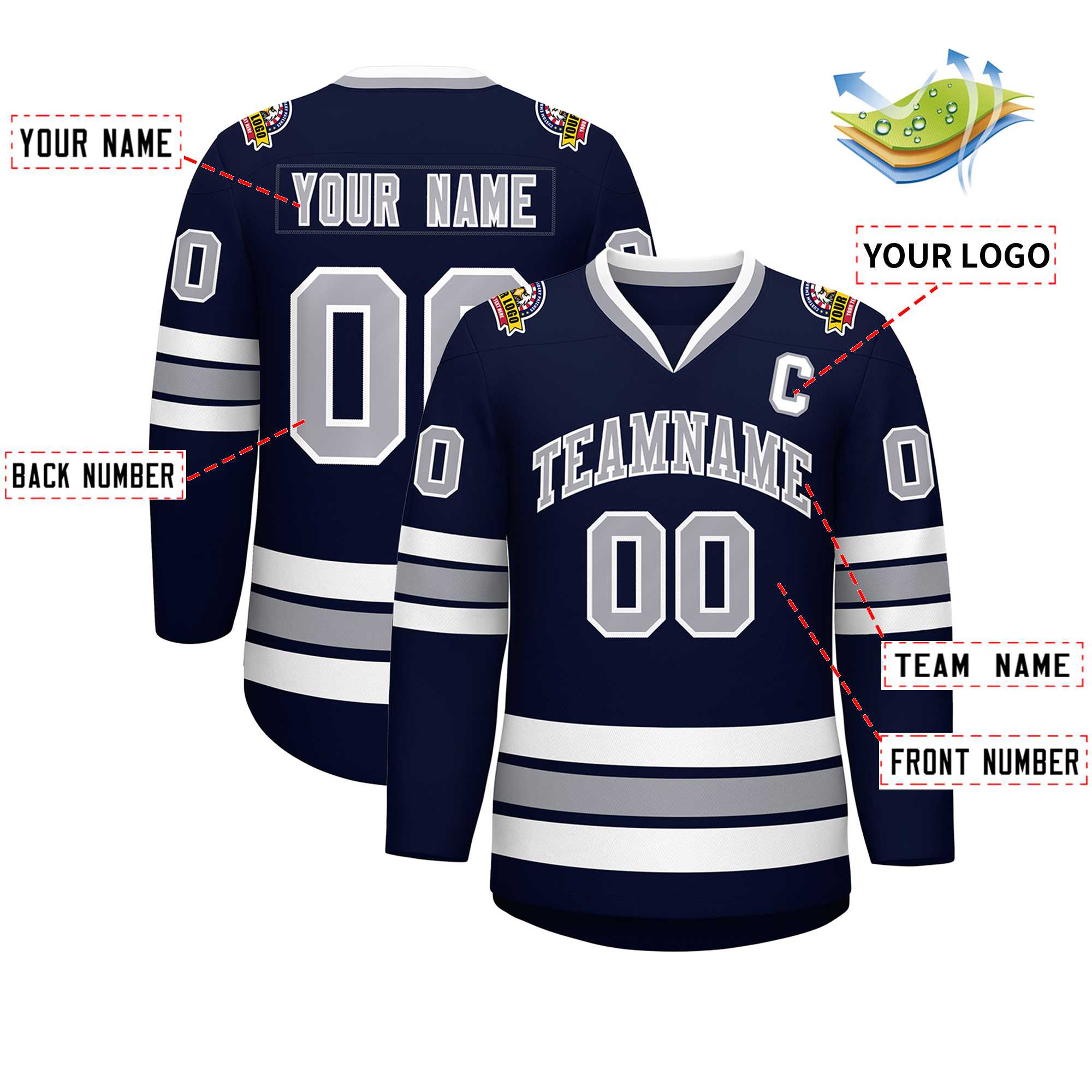 Custom Navy Gray-White Classic Style Hockey Jersey | KXKSHOP