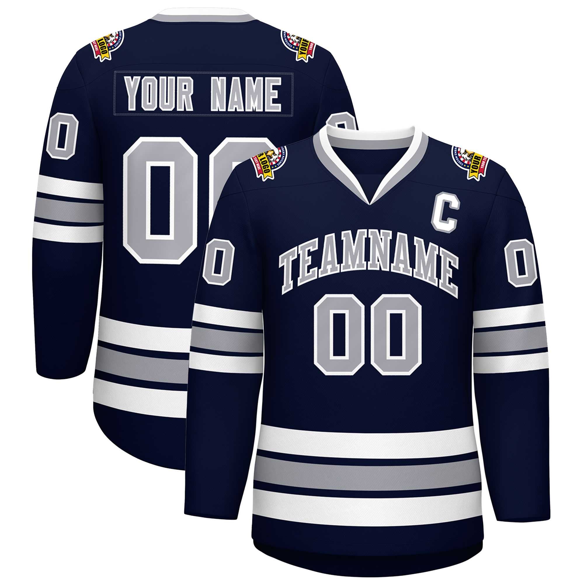 Custom Navy Gray-White Classic Style Hockey Jersey | KXKSHOP