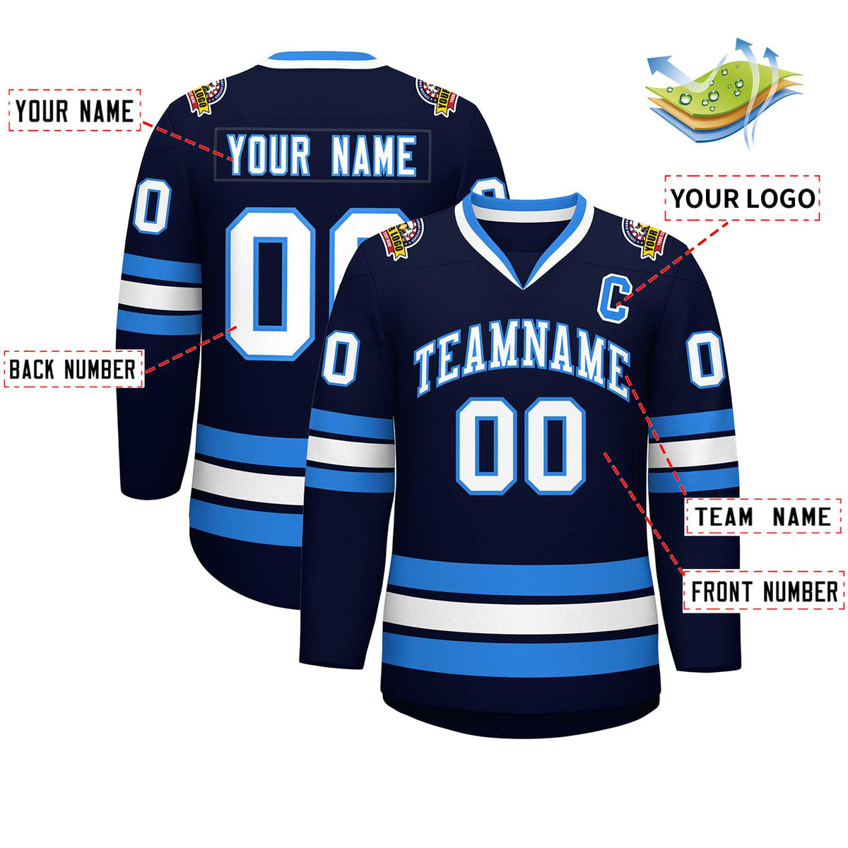 Custom Navy White-Powder Blue Classic Style Hockey Jersey | KXKSHOP
