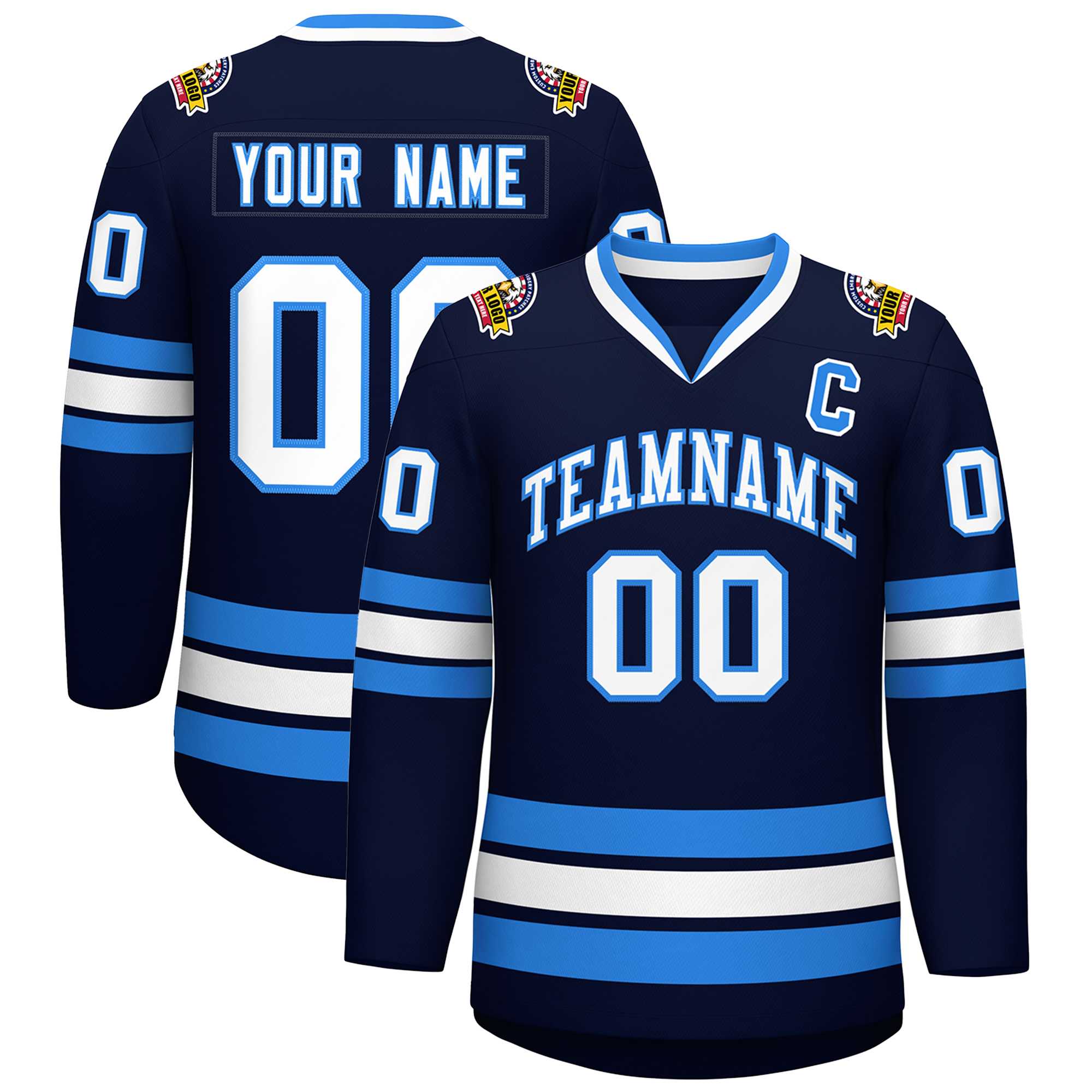 Custom Navy White-Powder Blue Classic Style Hockey Jersey | KXKSHOP