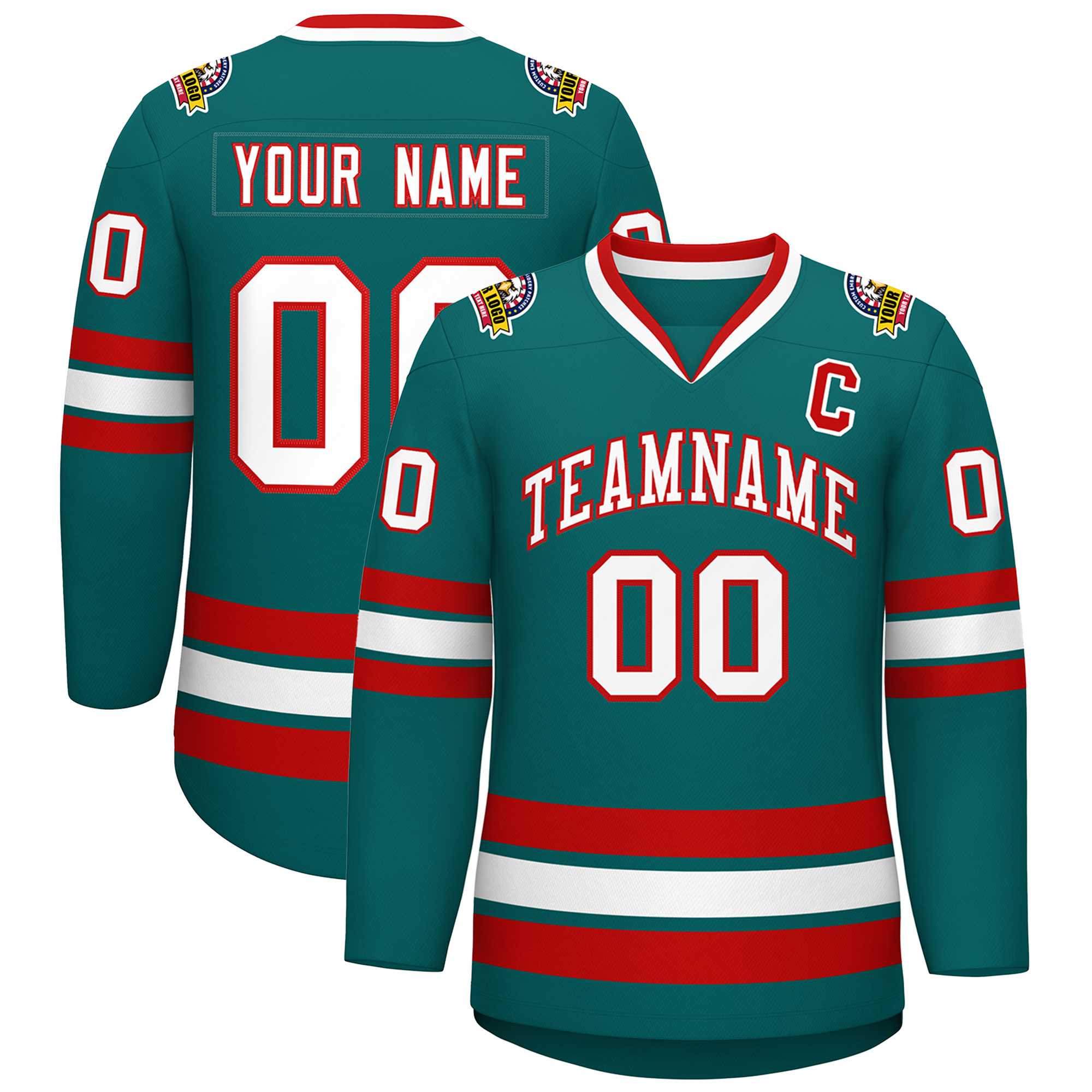 Custom Aqua White-Red Classic Style Hockey Jersey | KXKSHOP