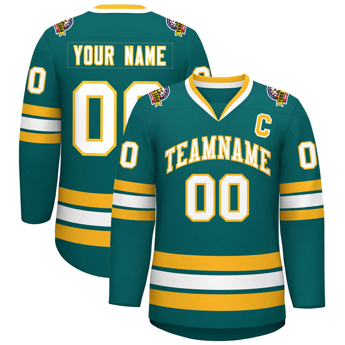 Custom Aqua White-Gold Classic Style Hockey Jersey | KXKSHOP