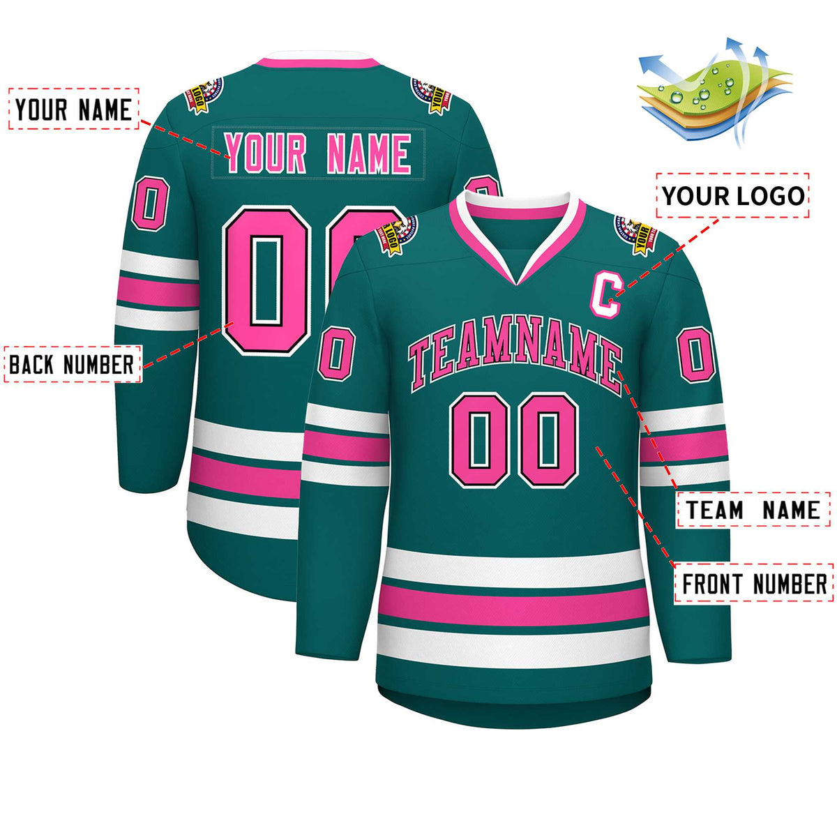 Custom Aqua Pink Black-White Classic Style Hockey Jersey | KXKSHOP