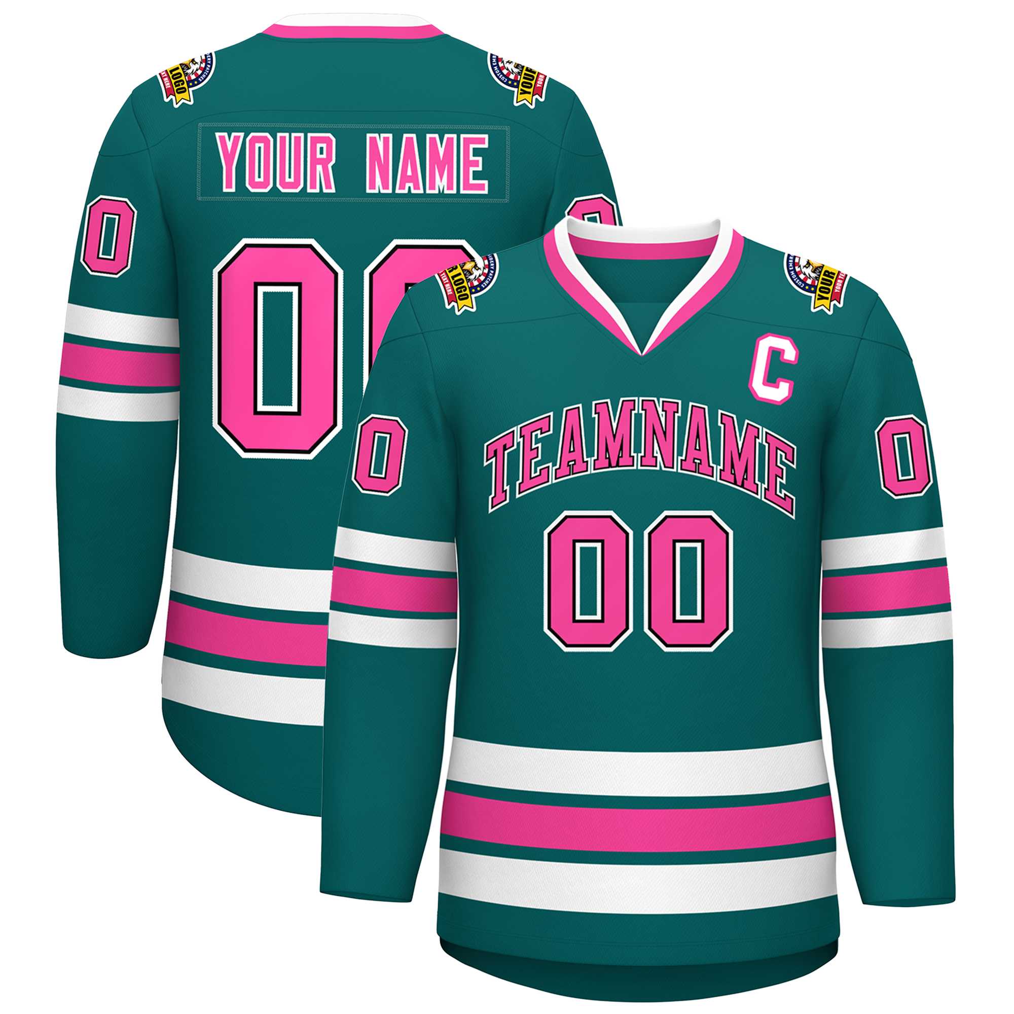 Custom Aqua Pink Black-White Classic Style Hockey Jersey | KXKSHOP