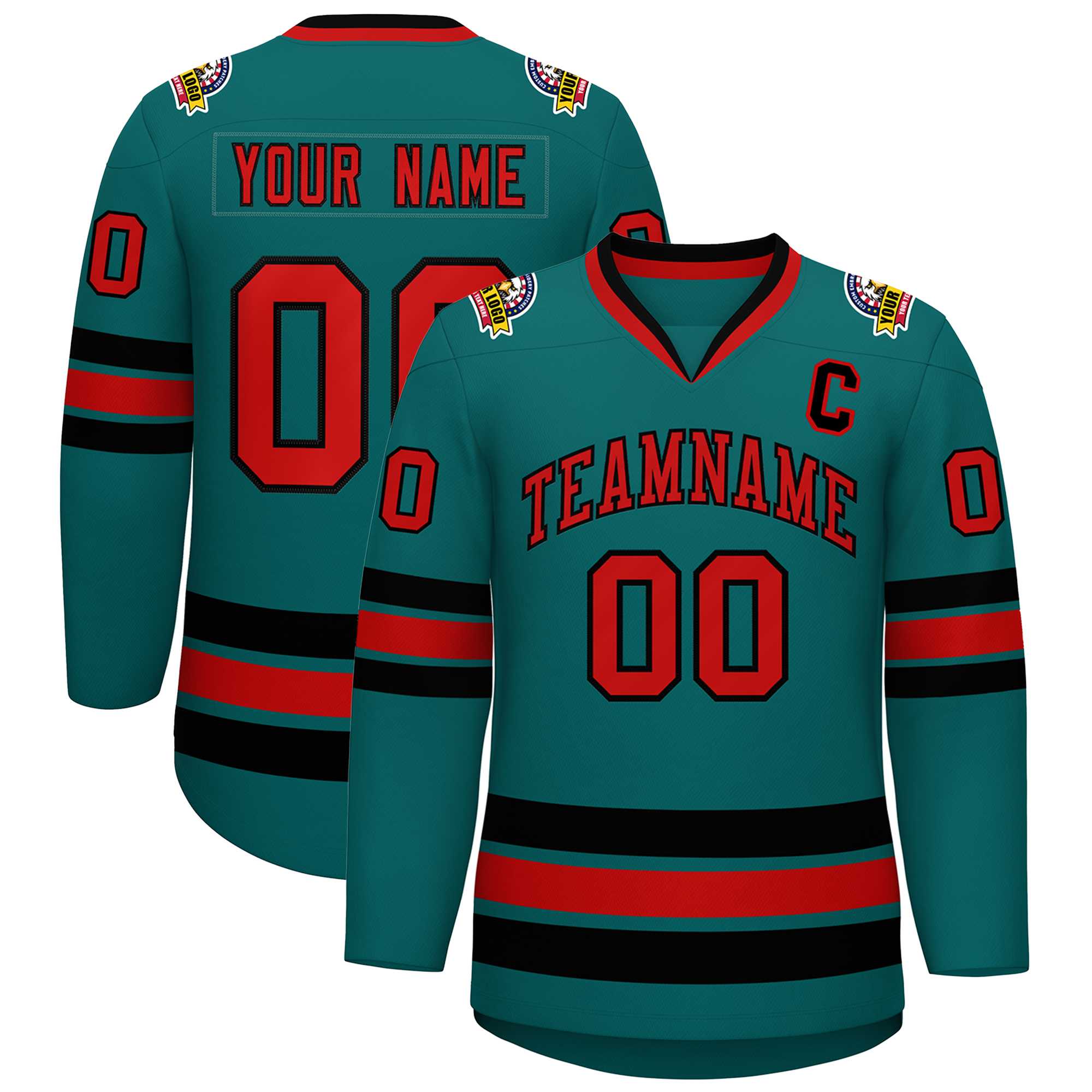 Custom Aqua Red-Black Classic Style Hockey Jersey | KXKSHOP