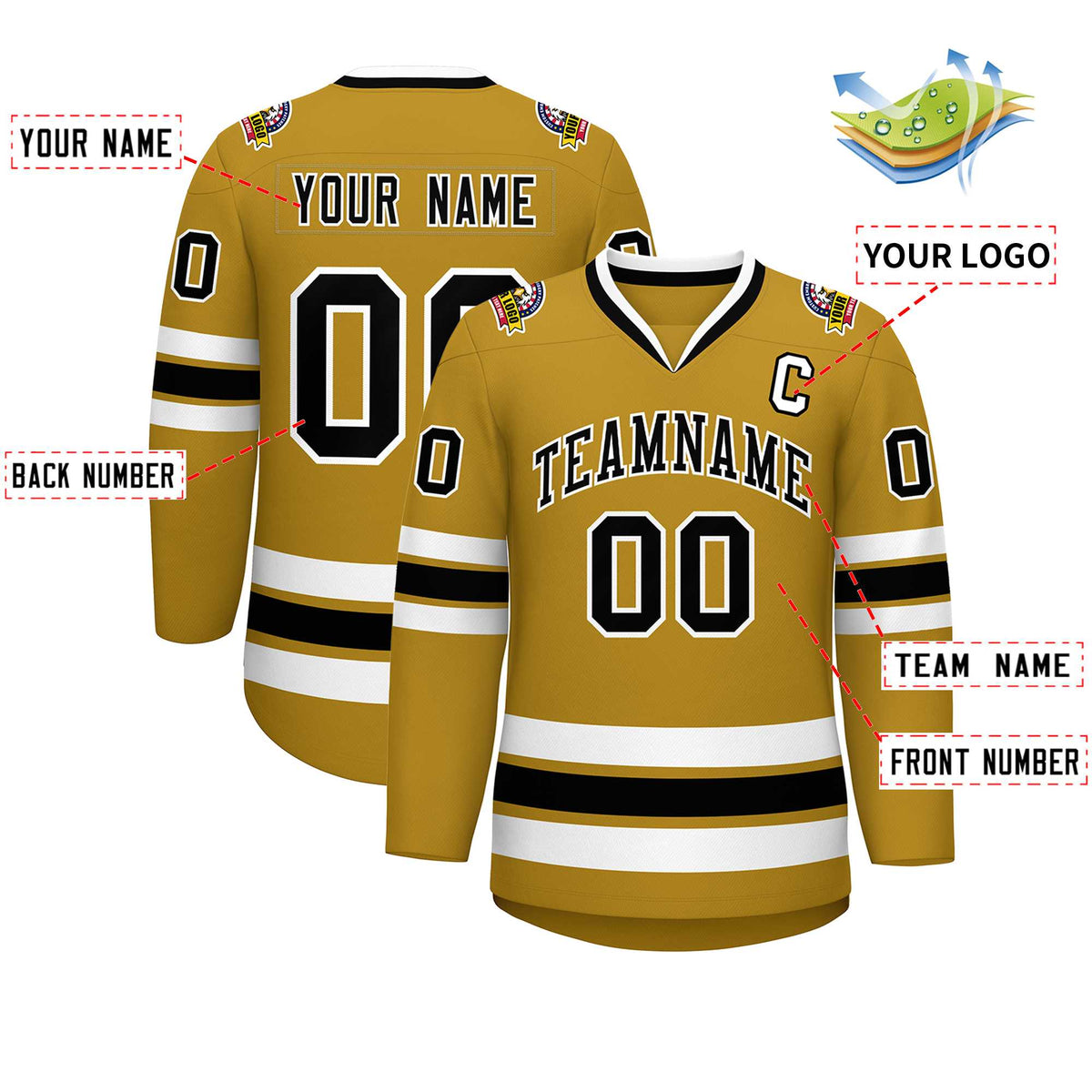 Custom Old Gold Black-White Classic Style Hockey Jersey | KXKSHOP