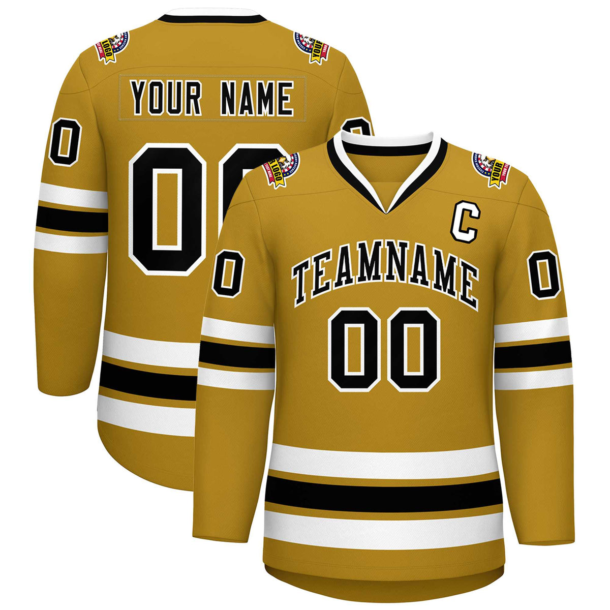 Custom Old Gold Black-White Classic Style Hockey Jersey | KXKSHOP