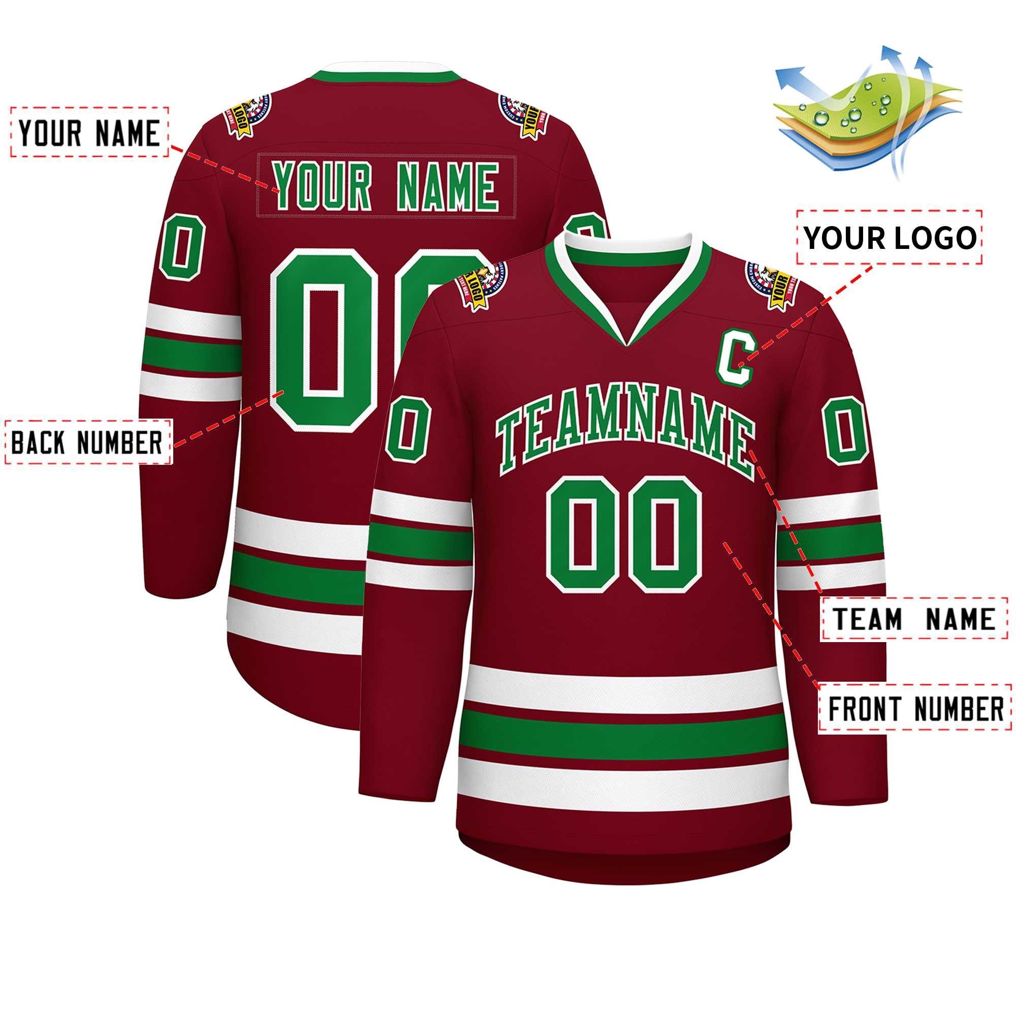 Custom Crimson Kelly Green-White Classic Style Hockey Jersey | KXKSHOP