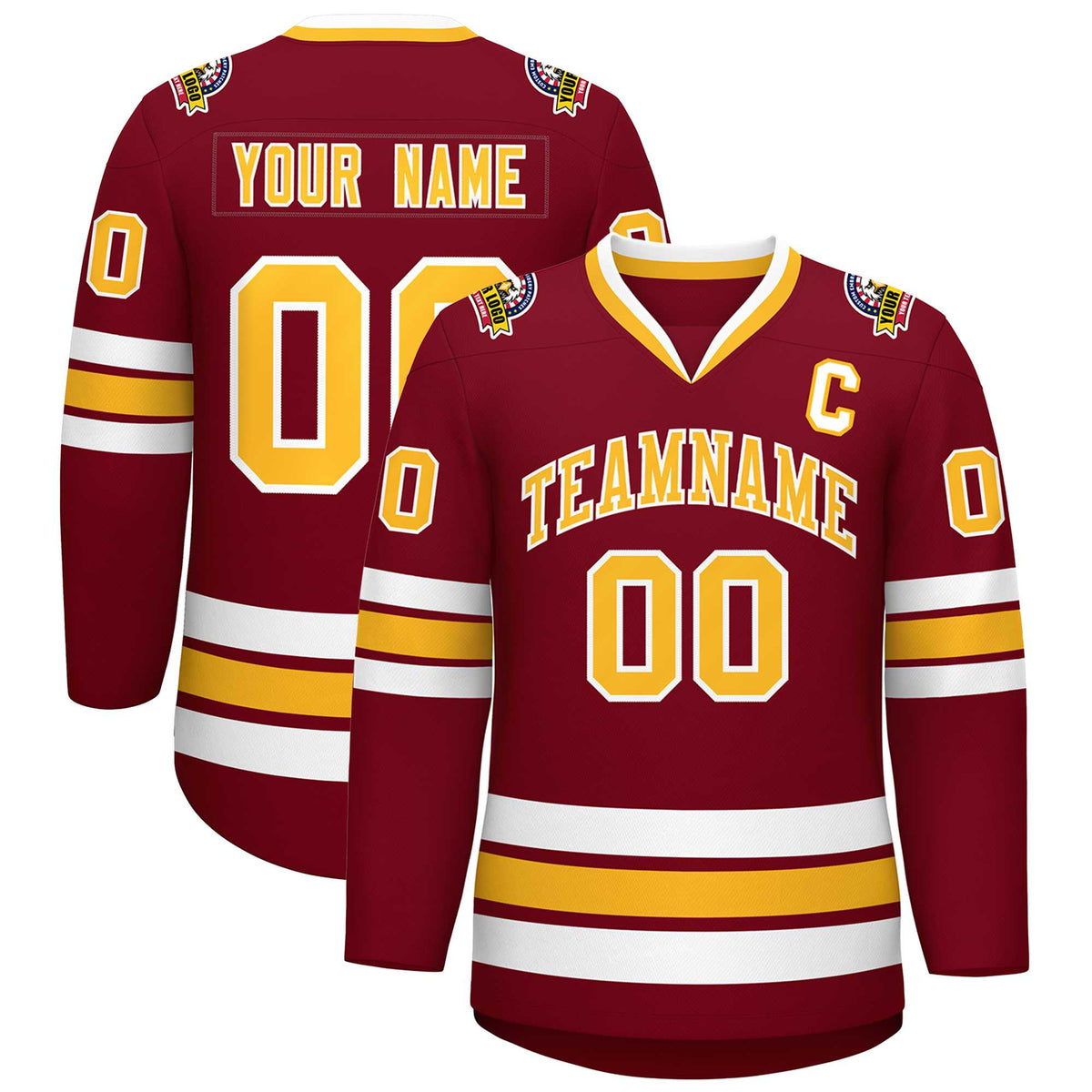 Custom Crimson Gold-White Classic Style Hockey Jersey | KXKSHOP