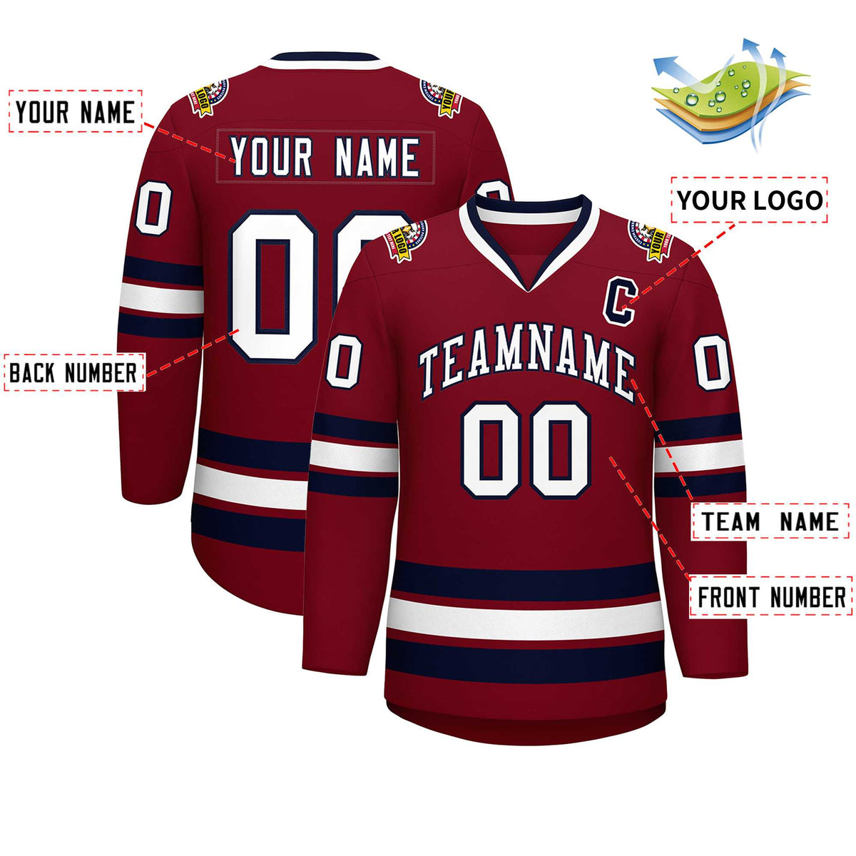 Custom Crimson White-Navy Classic Style Hockey Jersey | KXKSHOP