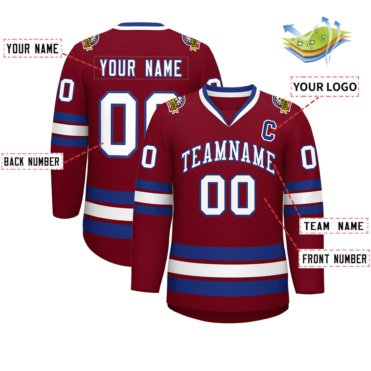 Custom Crimson White-Royal Classic Style Hockey Jersey | KXKSHOP
