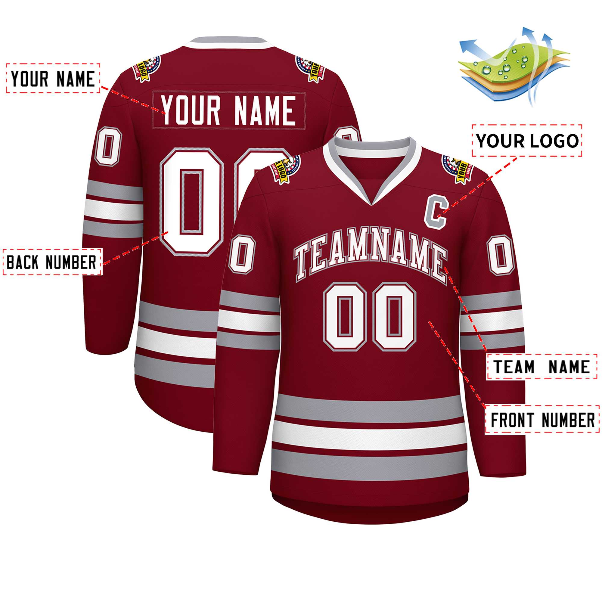 Custom Crimson White Crimson-Gray Classic Style Hockey Jersey | KXKSHOP