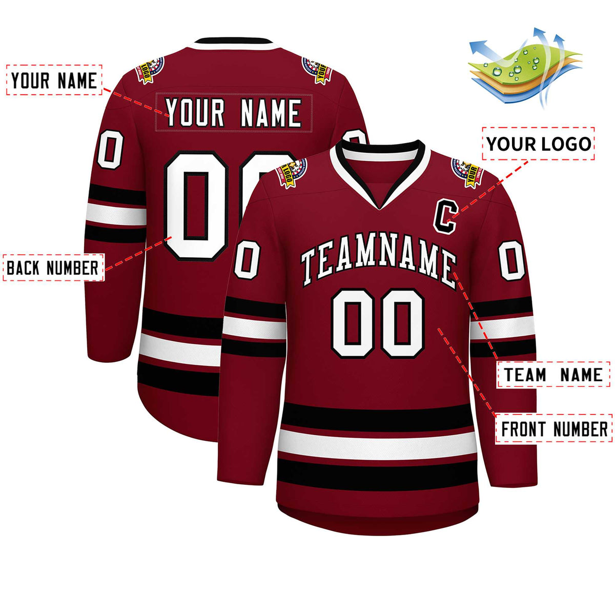 Custom Crimson White-Black Classic Style Hockey Jersey | KXKSHOP