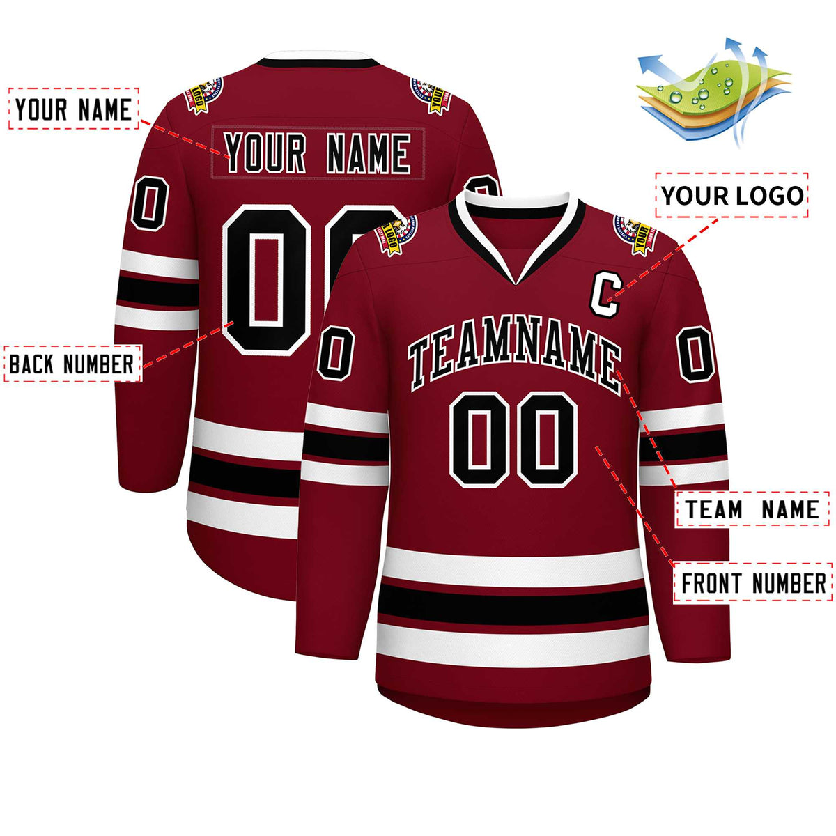 Custom Crimson Black-White Classic Style Hockey Jersey | KXKSHOP