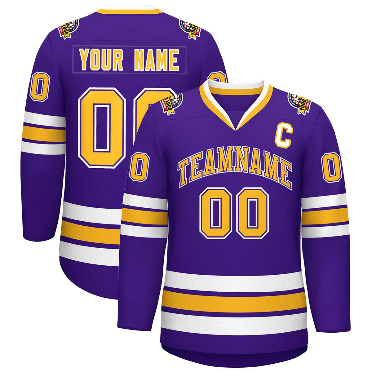 Custom Purple Gold Purple-White Classic Style Hockey Jersey | KXKSHOP