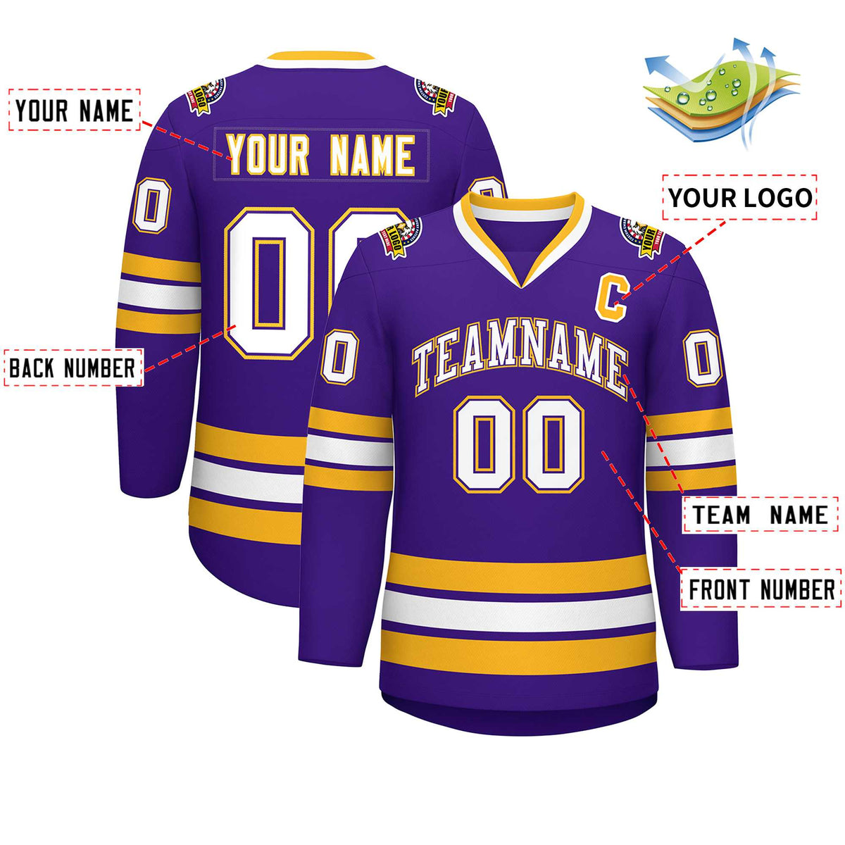 Custom Purple White Purple-Gold Classic Style Hockey Jersey | KXKSHOP