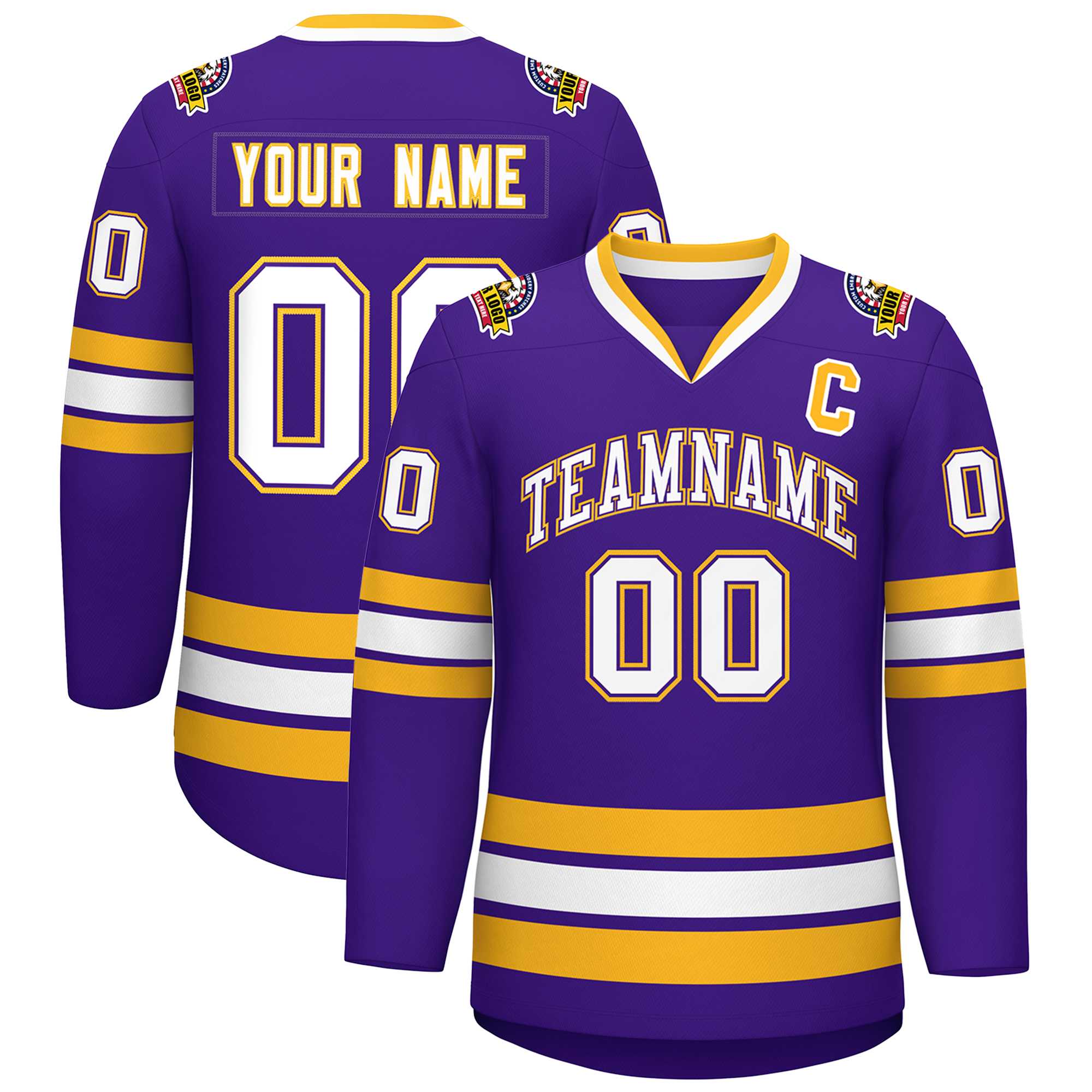 Custom Purple White Purple-Gold Classic Style Hockey Jersey | KXKSHOP