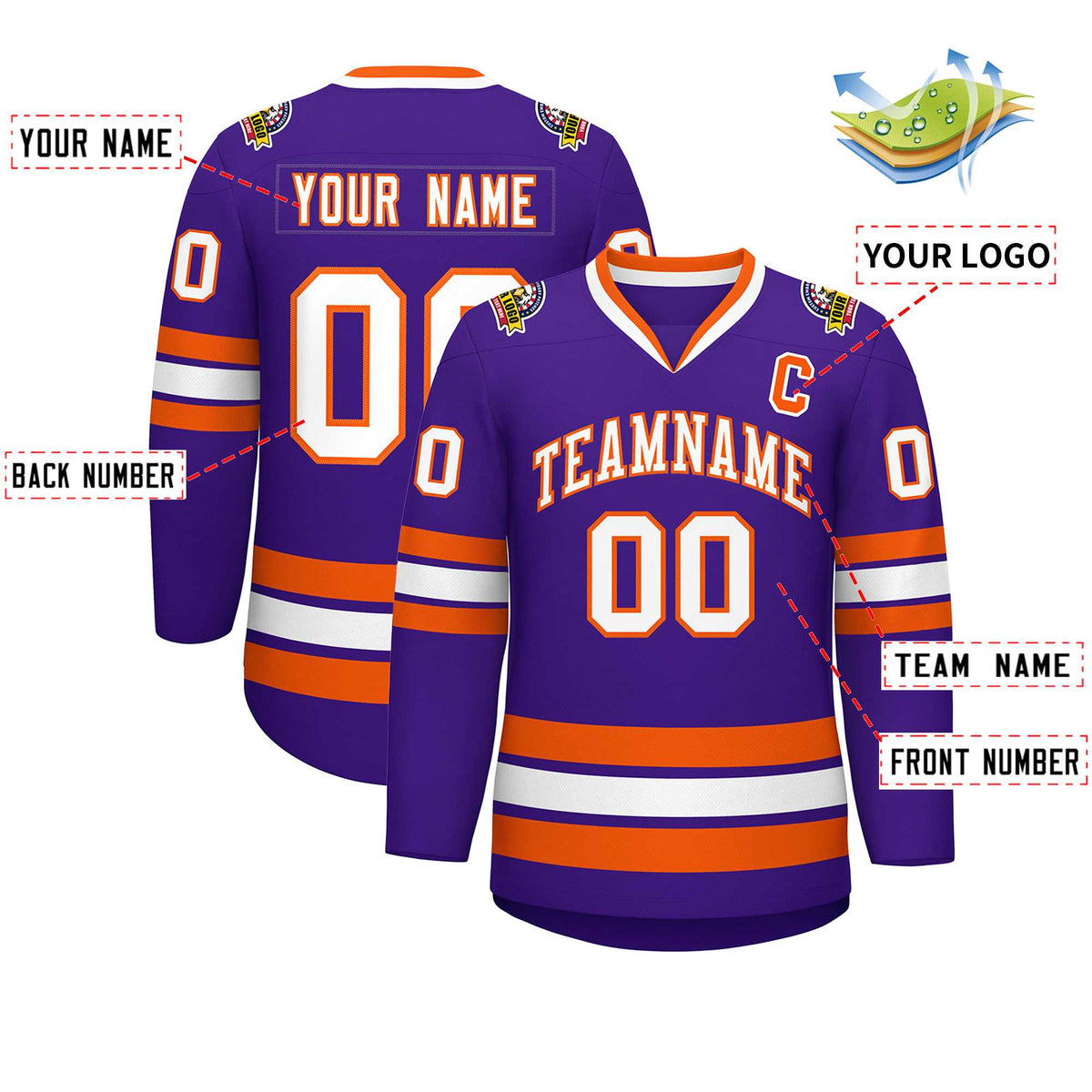 Custom Purple White-Orange Classic Style Hockey Jersey | KXKSHOP